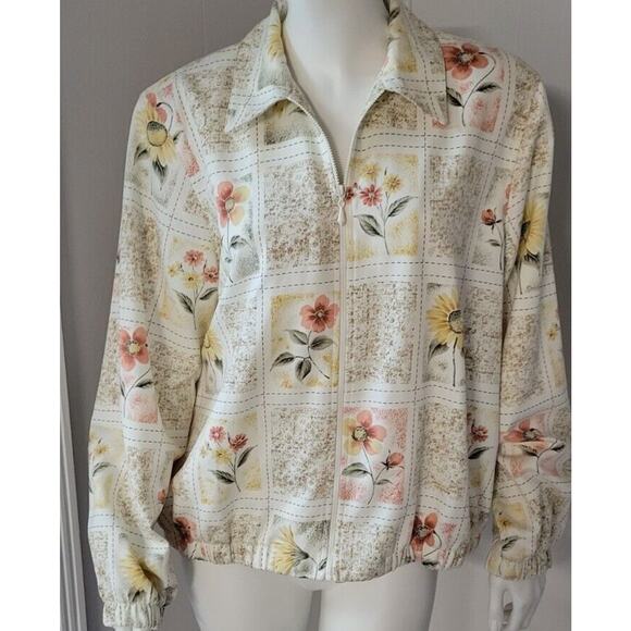 Alfred Dunner Womens Long Sleeve Zip Jacket Floral Petite Sz. 12P Beaded - Picture 1 of 9
